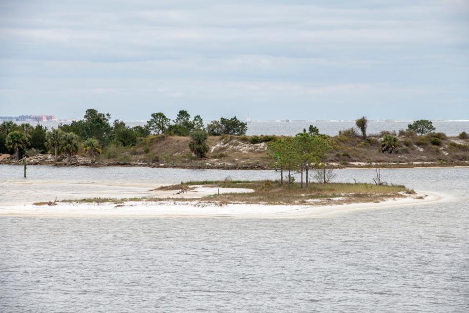 White Island in Bayou Davenport off Navy Point in Pensacola on Friday, March 19, 2021.  The National Fish & Wildlife Foundation announced a new Gulf Environmental Benefit Fund project to construct a large-scale living shoreline at White Island.