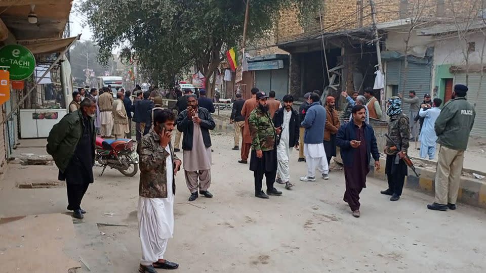 Security personnel gather near the site of a deadly explosion following a PTI rally in Balochistan province, in Pakistan, on January 30. - AFP via Getty Images