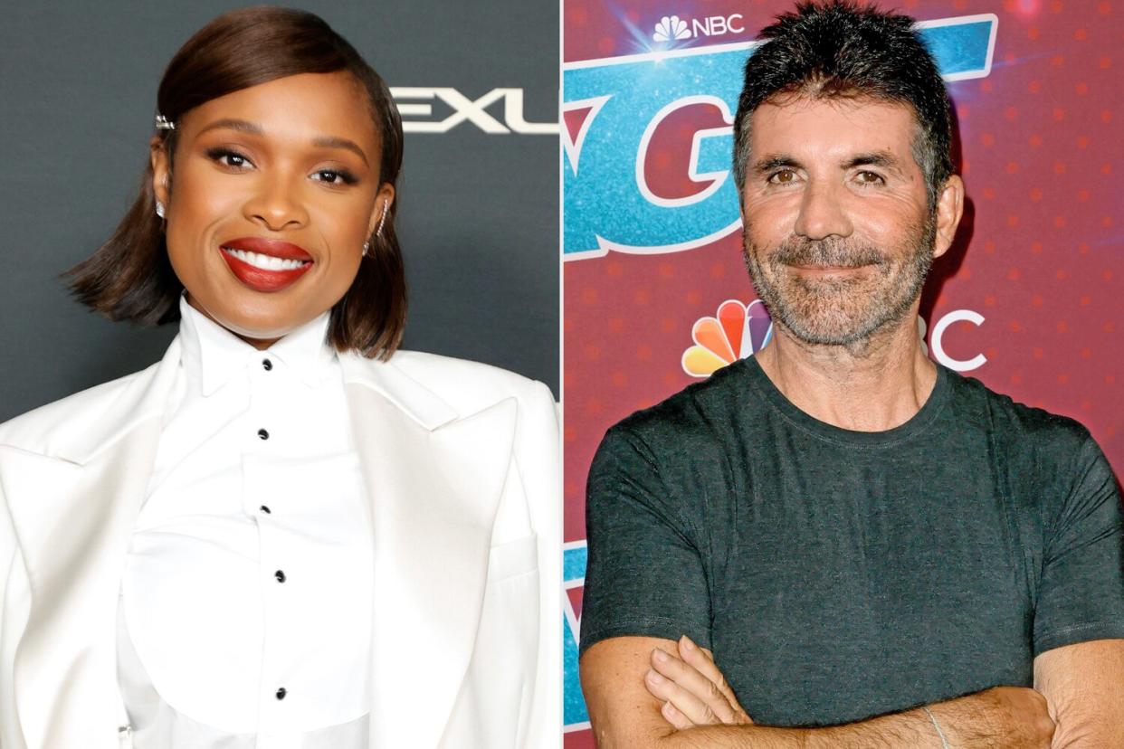 Jennifer Hudson attends the 27th Annual ELLE Women in Hollywood Celebration at Dolby Terrace at the Academy Museum of Motion Pictures on October 19, 2021 in Los Angeles, California. (Photo by Amy Sussman/Getty Images) ; Simon Cowell attends the "America's Got Talent" Season 17 live show at Sheraton Pasadena Hotel on August 23, 2022 in Pasadena, California. (Photo by Kevin Winter/Getty Images)