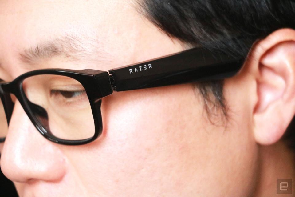 <p>Razer Anzu smart glasses review photo. Close up of the left side profile of a man wearing the Razer smart glasses.</p>
