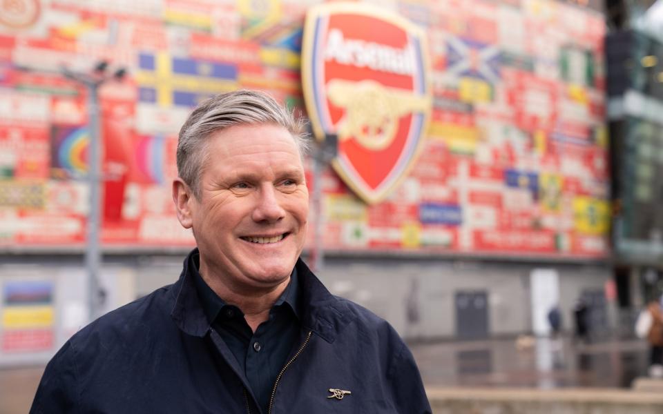 Keir Starmer, leader of the Labor Party, during a Sky Sports interview with David Garrido at the Emirates Stadium, London, ahead of Arsenal against Liverpool on Green Football Weekend