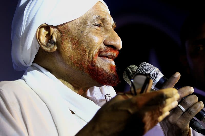 FILE PHOTO: Sudanese leading opposition figure Sadiq al-Mahdi addresses his supporters after he returned from nearly a year in self-imposed exile in Khartoum