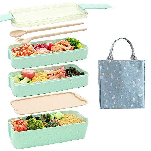 Youngever 7 Sets 3-Compartment Bento Lunch Box, Meal Prep