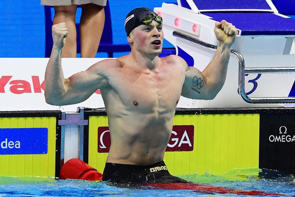 Gold standard: Adam Peaty celebrates winning the 50m breaststroke: EPA