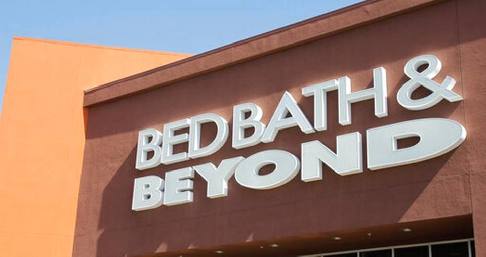 FILE - In this May 9, 2012 file photo, a Bed Bath & Beyond sign is shown in Mountain View, Calif. Shares of Bed Bath & Beyond are moving sharply higher before the opening bell, Wednesday, Feb. 19, 2020, after executives rolled out a raft of initiatives to turn the struggling chain around.