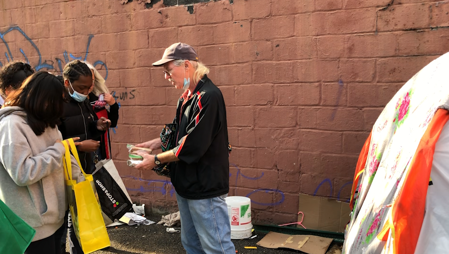 On Monday, CBS News went on a Hope Walk with Marty Rogers and some eighth graders from Immaculate Conception. Each kid grabbed a bag filled with sandwiches, cookies, water and gloves to hand out. / Credit: CBS News