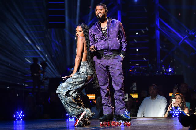 <p>Denise Truscello/Getty</p> Usher performs his 'My Way' residency at Dolby Live at Park MGM in Las Vegas in July 2022