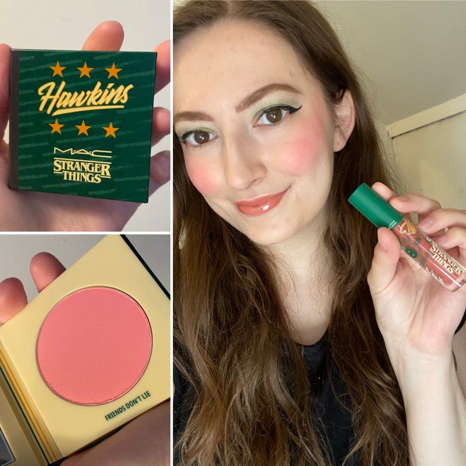 Reporter Amanda Krause tries the "Stranger Things" x MAC Cosmetics blush and lip gloss.