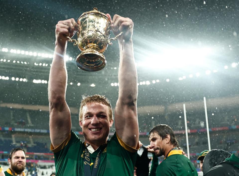 Rugby titan: Pieter-Steph du Toit was outstanding as South Africa won the World Cup for a record fourth time (REUTERS)