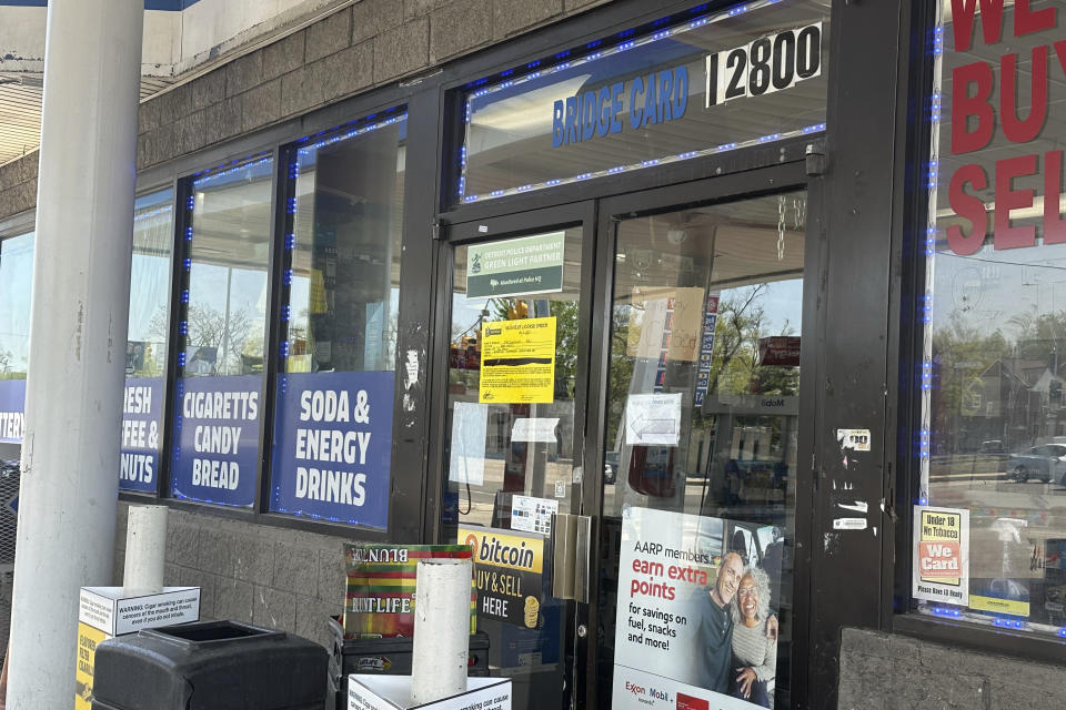 A gas station remains closed less than a week after a fatal shooting in Detroit, Michigan, Wednesday, May 10, 2023. Authorities in Detroit say a man fatally shot another customer inside a gas station and wounded two more in a dispute over a small purchase. (AP Photo/Ed White)