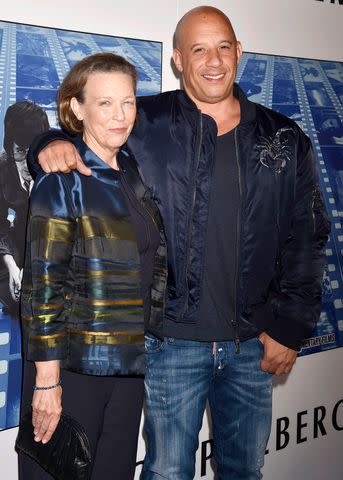 <p>Jeffrey Mayer/WireImage</p> Delora Vincent and son Vin Diesel at the premiere of 'Spielberg' in 2017.