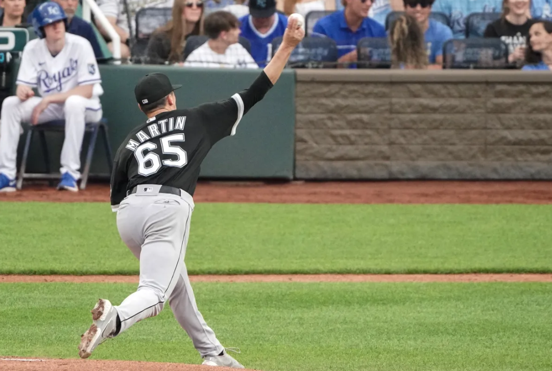 Davis Martin of the Chicago White Sox fires a pitch in his first Major League Baseball game Tuesday, May 17, 2022, against the Kansas City Royals.