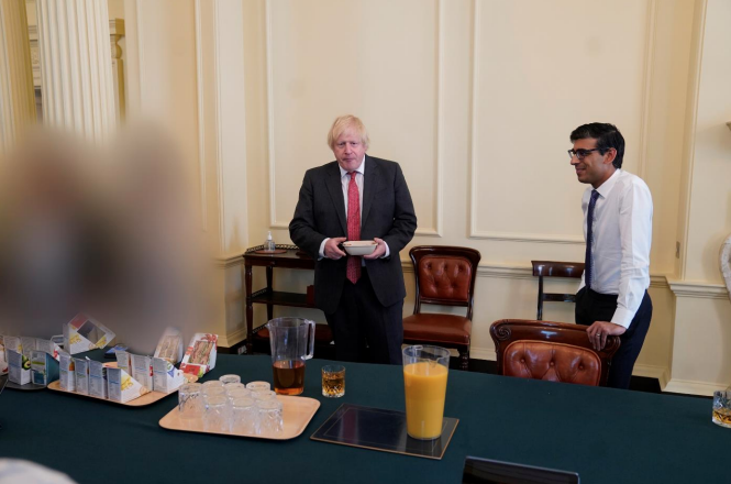 Pictures show the Prime Minister and Chancellor at a gathering for Boris Johnson's birthday. (Cabinet Office)