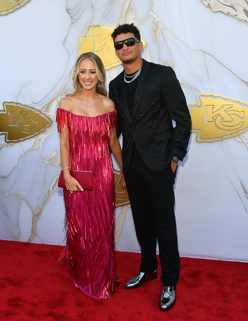 Brittany and Patrick Mahomes arrive on the red carpet prior to the Kansas City Chiefs Super Bowl Ring Ceremony 