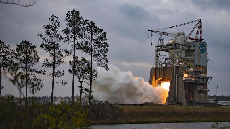 The RS-25 hot-fire test happened on the Fred Haise Test Stand at Stennis Space Center on December 14. 