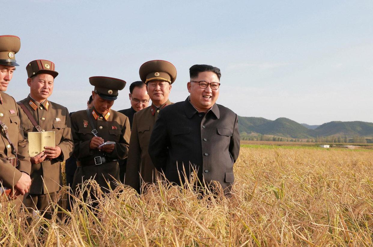 A photo released by North Korea's Korean Central News Agency (KCNA) shows Kim Jong Un visiting a farm: Reuters