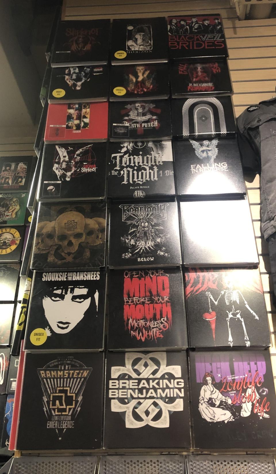 Heavy metal band t-shirts at Hot Topic