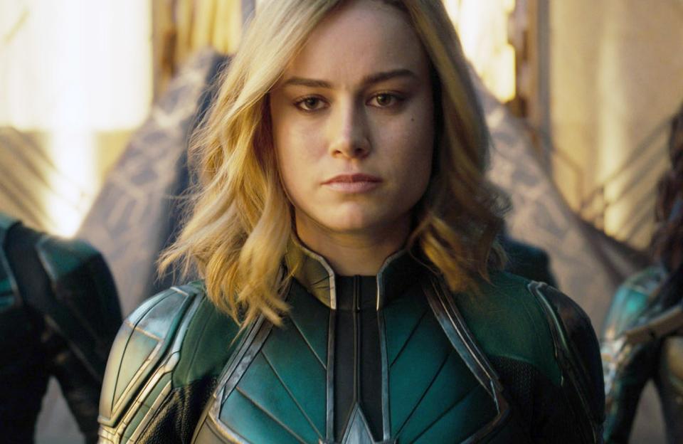 A closeup of Brie in her Captain Marvel costume