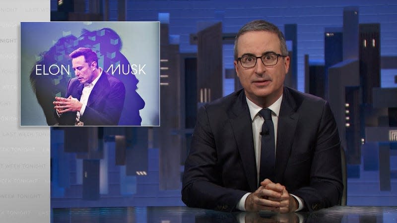 Screenshot of John Oliver's Last Week Tonight episode on Elon Musk