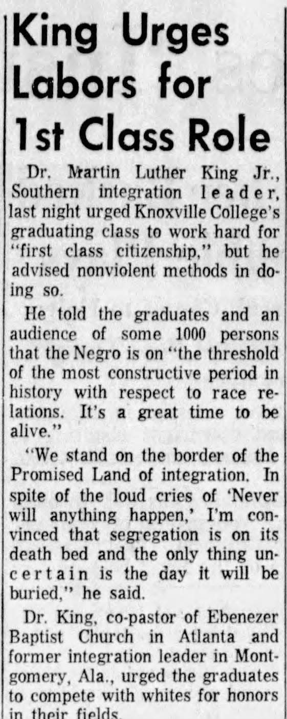 Dr. Martin Luther King Jr. visited Knoxville College on May 30, 1960.