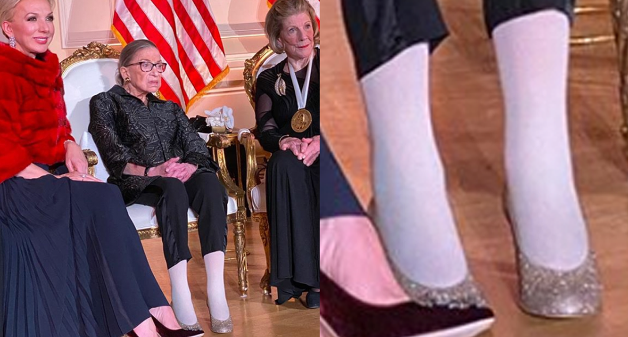 Ruth Bader Ginsburg's glittery heels are turning heads. (Photo: Martha Stewart Instagram)