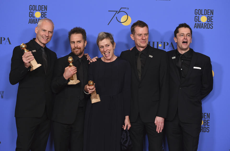 The cast and crew of Three Billboards Outside Ebbing, Missouri (Jordan Strauss/Invision/AP)