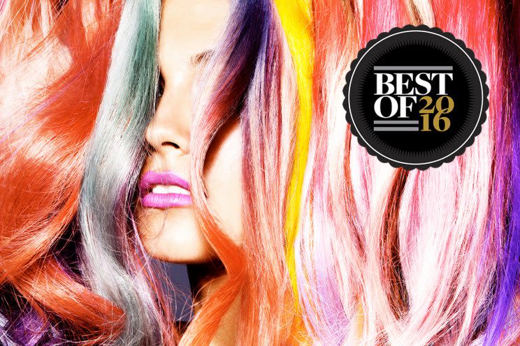 From highlighters to hair dye to eye shadow, rainbow-hued beauty products dominated 2016. (Photo: Alexander Straulino/Trunk Archive)