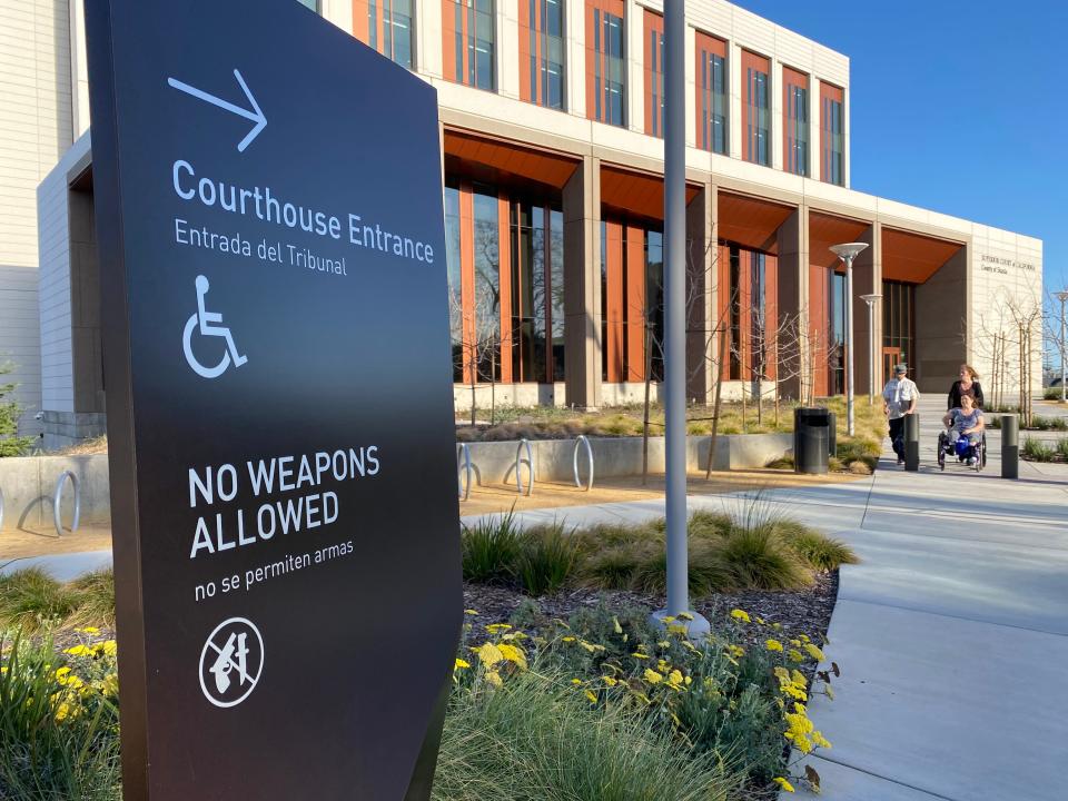 Shasta County Superior Court, like all California courthouses, prohibits people from bringing weapons into the building.