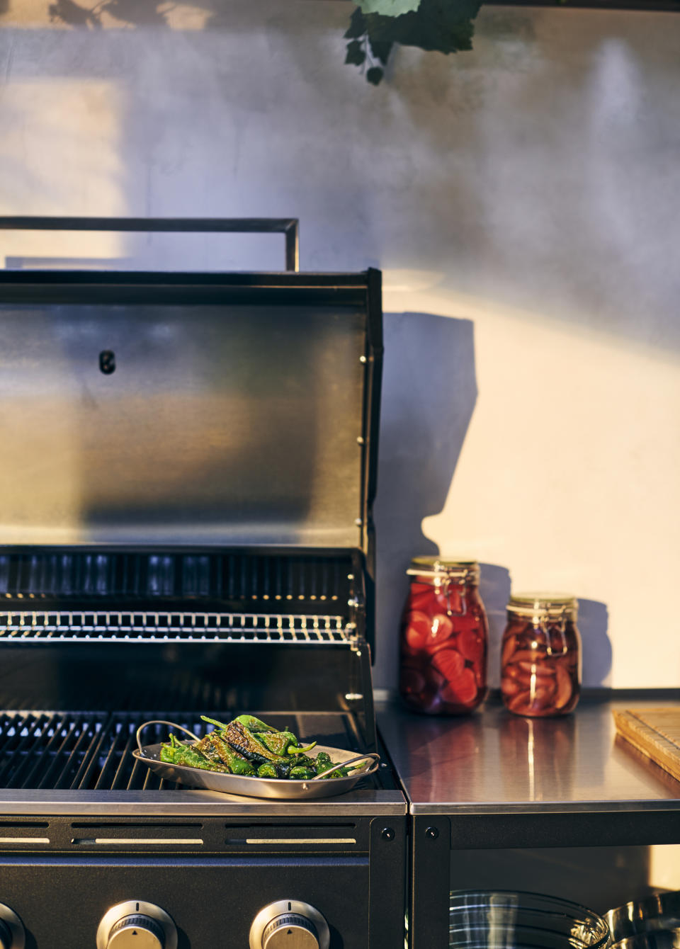 Close up of an outdoor grill and countertop unit