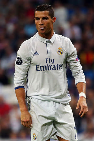 Football Soccer - Real Madrid v Legia Warsaw - UEFA Champions League - Santiago Bernabeu stadium, Madrid, Spain - 18/10/16 Real Madrid's Cristiano Ronaldo reacts. REUTERS/Javier Barbancho