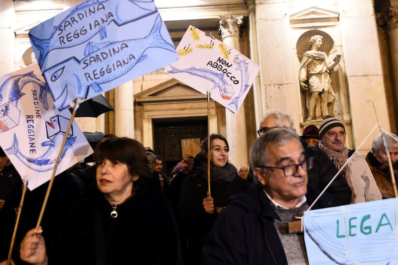 "The sardines", a grassroots movement against far-right League leader Matteo Salvini, demonstrate in Reggio Emilia