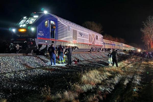 Amtrak's Wolverine train 352 derailed Thursday night in new Buffalo Michigan en route to Chicago. Several trains were cancelled Friday due to track repairs caused by the derailment. Photo courtesy of Michigan State Police