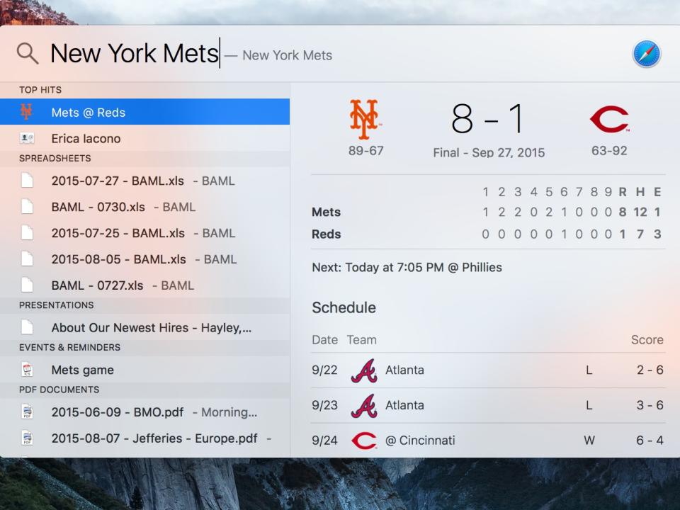 spotlight sports search in mac os x el capitan