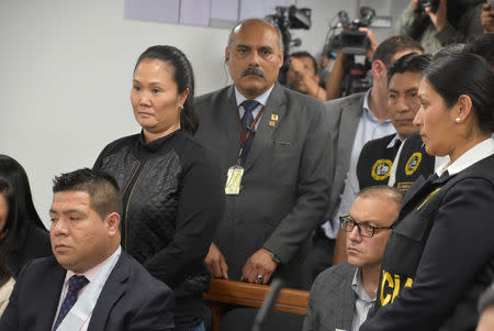 Opposition leader Keiko Fujimori attends a trial over allegations she used her conservative party to launder money for Brazilian construction company Odebrecht in Lima, Peru October 31, 2018. Courtesy of Justice Palace/ Handout via REUTERS