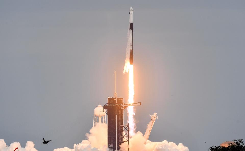 The Axiom-3 astronauts: Marcus Wandt of Sweden, Alper Gezeravci of Turkey, Pilot Walter Village of Italy and mission commander Michael Lopez-Alegria (dual American and Spanish citizenship) ride a SpaceX Falcon 9 rocket into space from Kennedy Space Center, FL Thursday, January 18, 2024. The international crew is headed on a 14-day mission to the International Space Station. Craig Bailey/FLORIDA TODAY via USA TODAY NETWORK