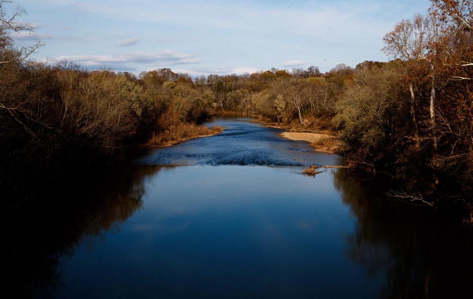 The original location of where a family mill sat on the Duck River in Columbia, Tenn. on Nov. 18, 2022. In 1882, farm patriarch Richard "Kettle Dick" Anderson's grandson, Richard Anderson Kennedy, built the first successful dam across the Duck River. 

Anderson and descendant John A. Delk built a mill and general store on the west bank of the river. The mill operated from 1882 to 1956 and was vital to the prosperity of the families in and around Hampshire.