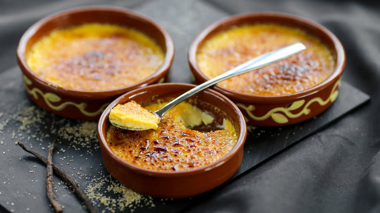 Three crème brûlée ramikens