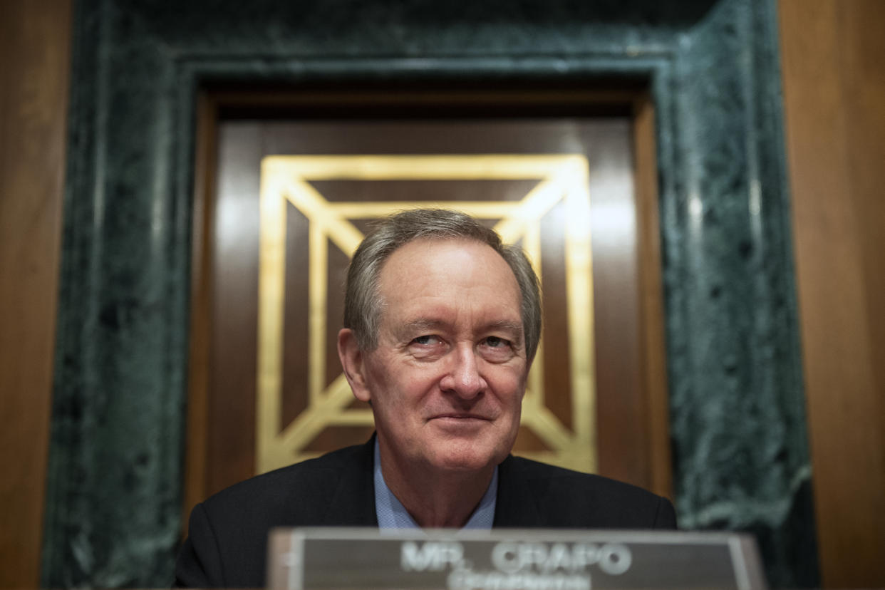 UNITED STATES -  JULY 23: Sen. Mike Crapo, R-Idao, appears at a Senate Banking, Housing and Urban Affairs Committee hearing on marijuana and banking on Capitol Hill in Washington on Tuesday July 23, 2019. (Photo by Caroline Brehman/CQ Roll Call)