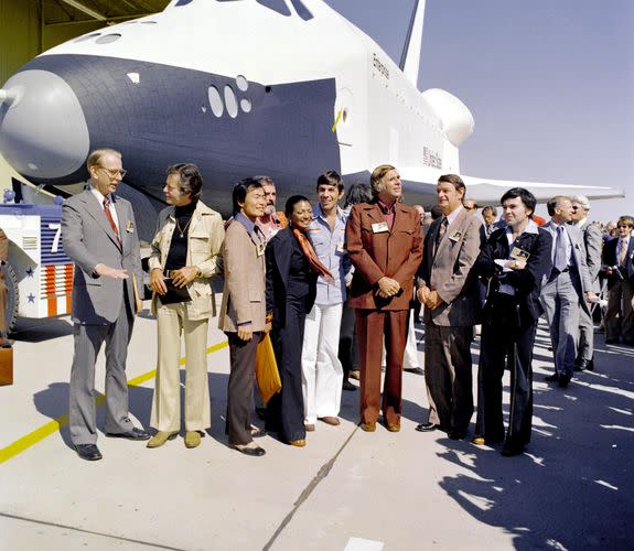 NASA's space shuttle Enterprise with the cast of "Star Trek."