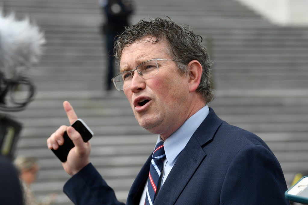 File Thomas Massie, R-Ky, talks to reporters before leaving Capitol Hill in Washington in 2020  (AP)