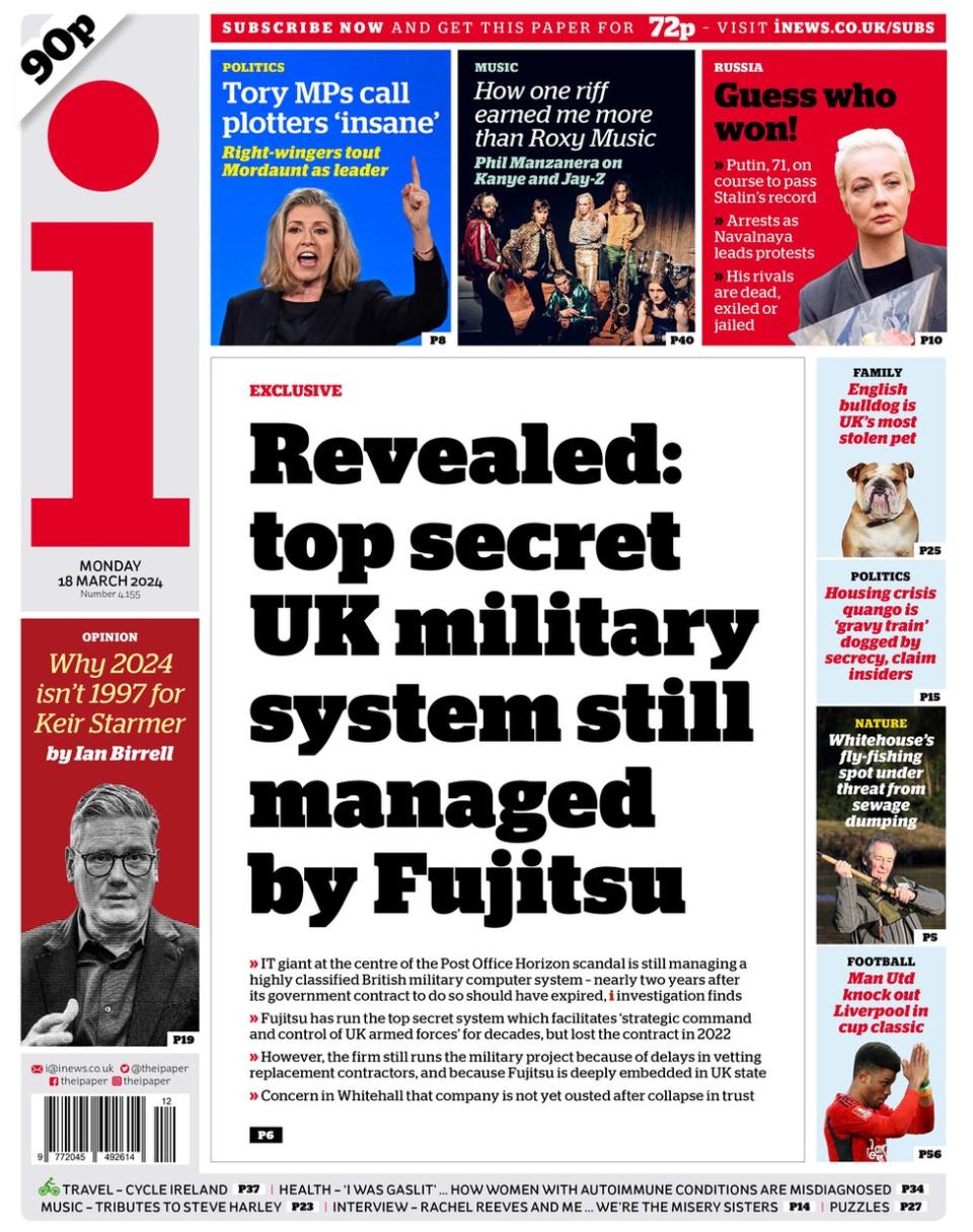 I newspaper: Top secret UK military system is still managed by scandal-hit Fujitsu