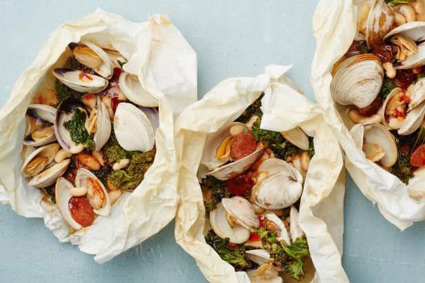 Clam, Chorizo, and Kale Parchment Pack