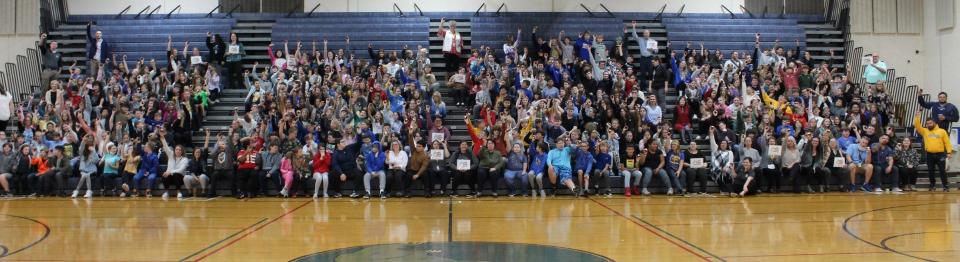 About 440 students and staff at Jefferson Middle School participated in the Great Lakes Great Apple Crunch Day at Jefferson Schools. In all, about 800 from Jefferson took part.