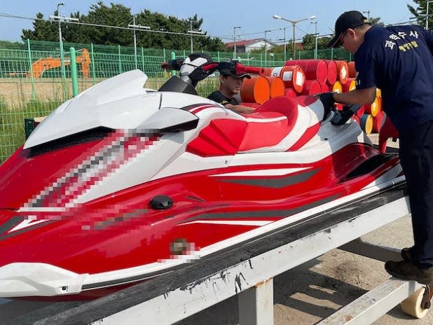 An image shows the jet ski used to cross into South Korea.