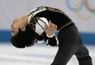 Michael Christian Martinez of the Philippines competes in the men's short program figure skating competition at the Iceberg Skating Palace during the 2014 Winter Olympics, Thursday, Feb. 13, 2014, in Sochi, Russia. (AP Photo/Ivan Sekretarev)