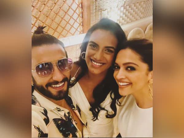 Ranveer Singh, PV Sindhu, Deepika Padukone (L to R) (Image source: Instagram)