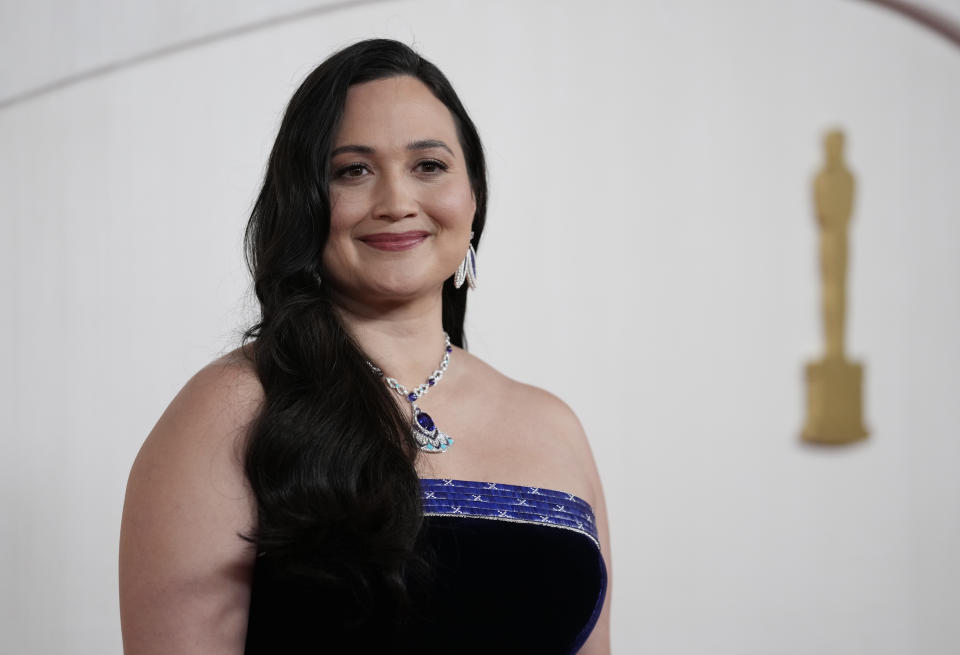 Lily Gladstone arrives at the Oscars on Sunday, March 10, 2024, at the Dolby Theatre in Los Angeles. (AP Photo/Ashley Landis)