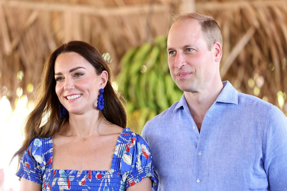 Prince William, Duke of Cambridge and Catherine, Duchess of Cambridge travel to Hopkins, a small village on the coast which is considered the cultural centre of the Garifuna community in Belize. Here, Their Royal Highnesses will spend time with Garifuna people and witness a demonstration of Garifuna culture during their visit on behalf of Her Majesty The Queen on the occasion of the Platinum Jubilee. On March 20, 2022 in Hopkins, Belize.