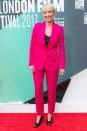 <p>Emma Thompson wore a bright pink Stella McCartney suit to attend the 'The Meyerowitz Stories' premiere.</p>