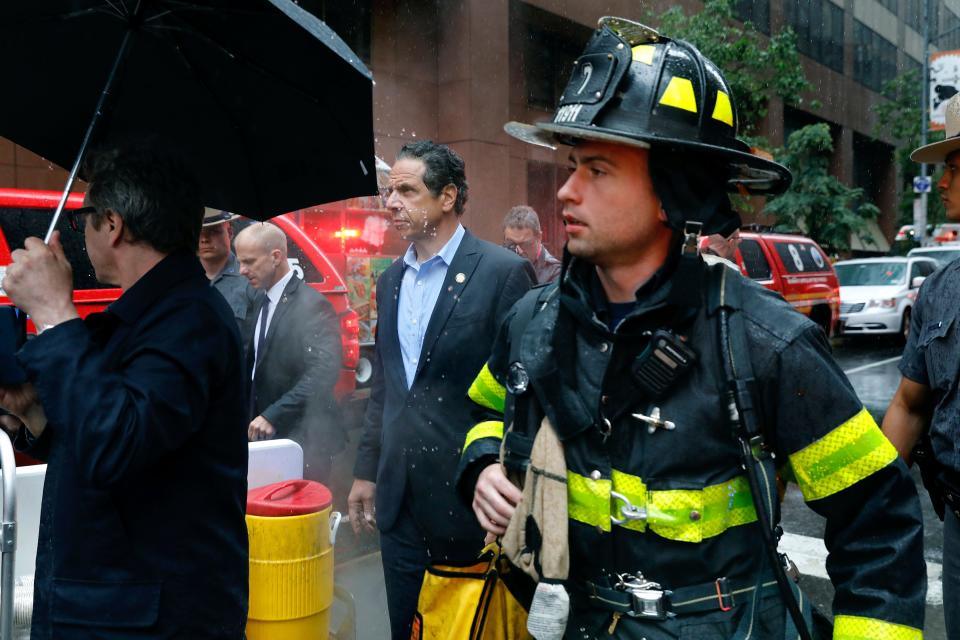 A helicopter crashed onto the roof of a building on 7th Avenue in New York on Monday, killing the pilot, the city Fire Department said.